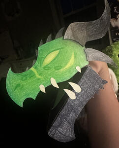 Crafted Dragon Puppet of Damian's dragon sona Daemon by Junkyard Doodles